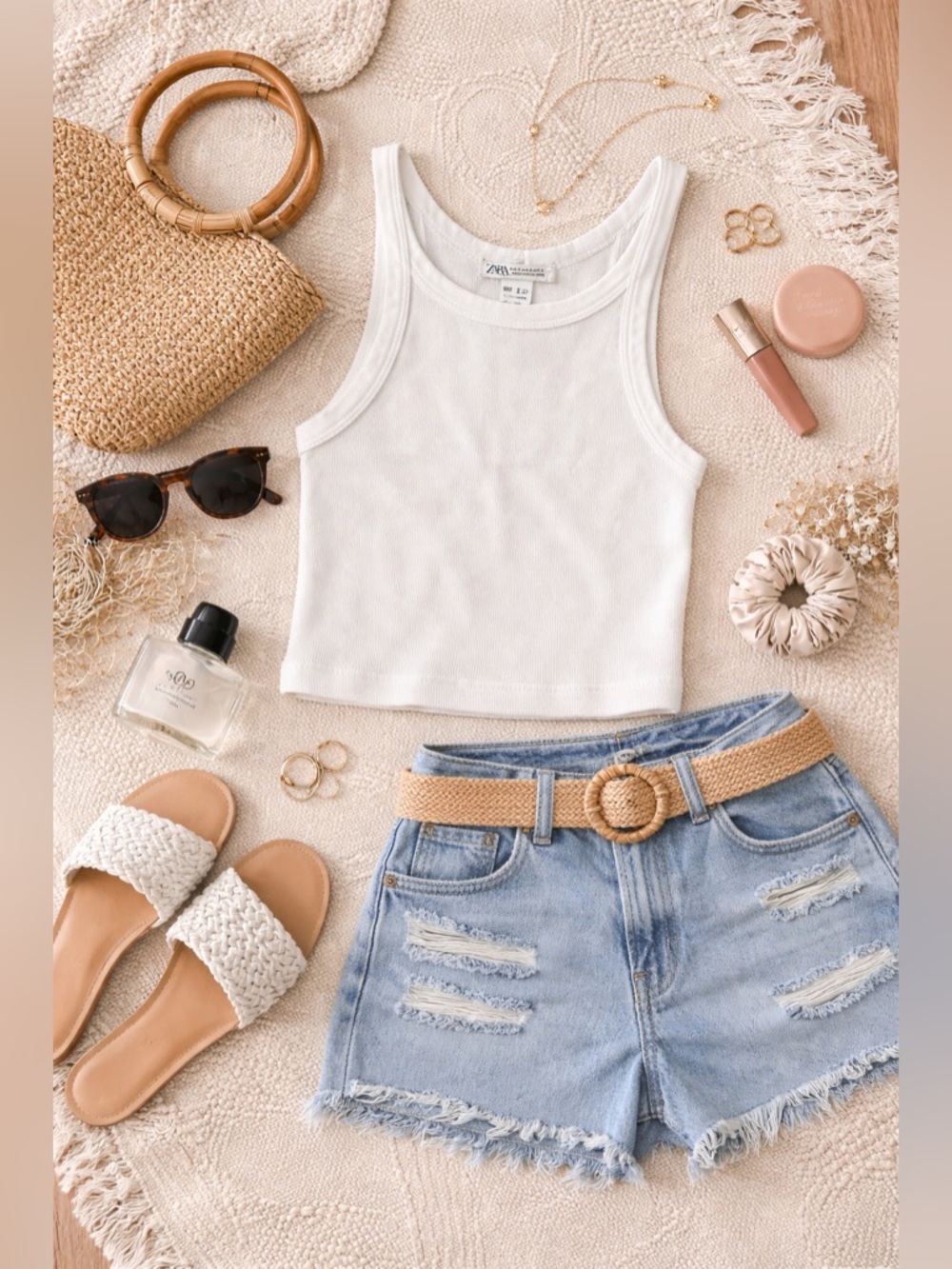 Zara White Ribbed Tank Top High Neck Sleeveless Basic Size S
